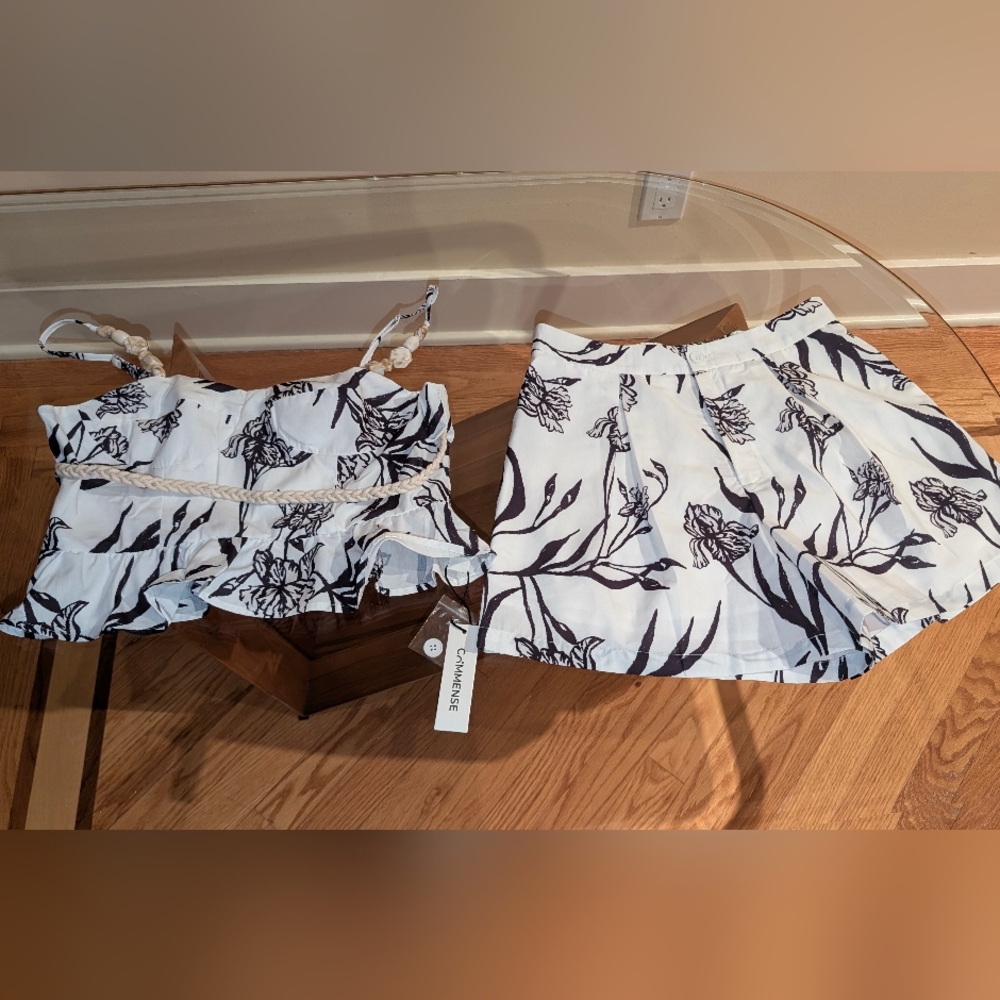 Commense Floral Print Peplum Top With Shorts Set NWT Sz L - Picture 11 of 16